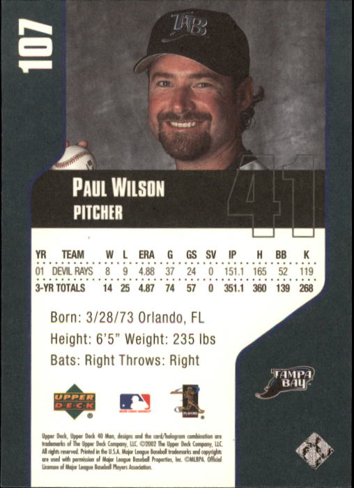 2002 Upper Deck 40-Man #107 Paul Wilson back image