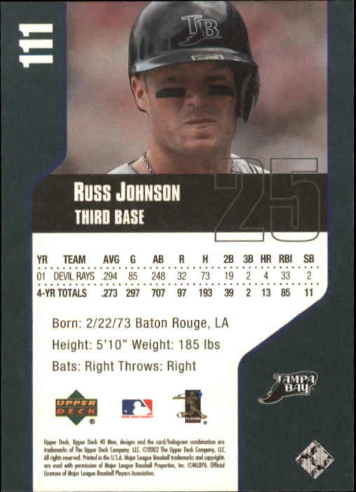 2002 Upper Deck 40-Man #111 Russ Johnson back image