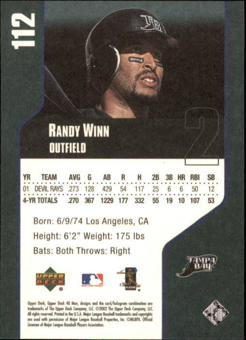 2002 Upper Deck 40-Man #112 Randy Winn back image