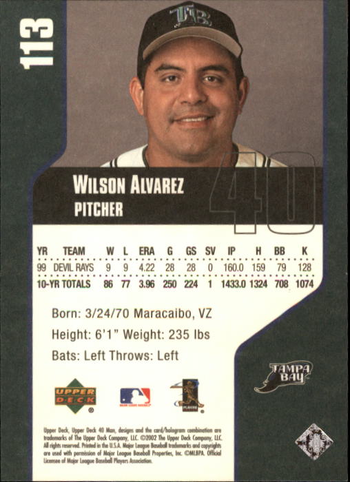 2002 Upper Deck 40-Man #113 Wilson Alvarez back image