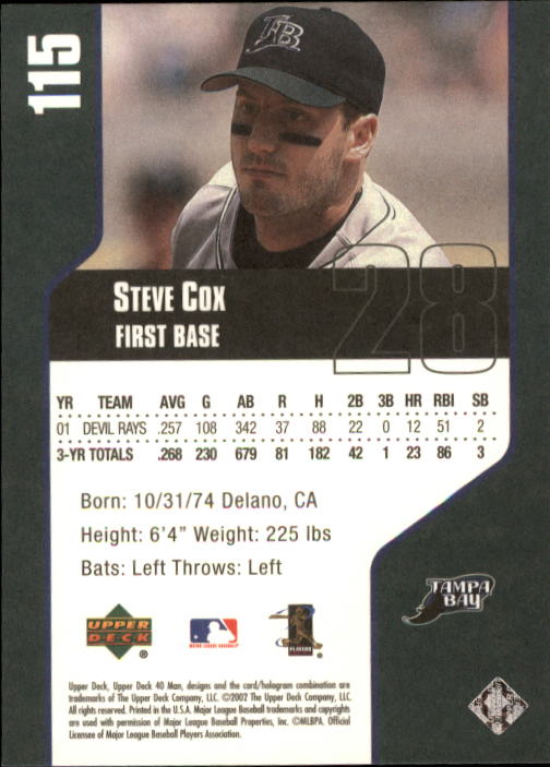 2002 Upper Deck 40-Man #115 Steve Cox back image