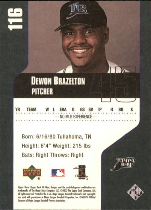 2002 Upper Deck 40-Man #116 Dewon Brazelton back image