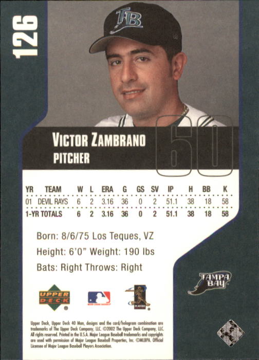 2002 Upper Deck 40-Man #126 Victor Zambrano back image