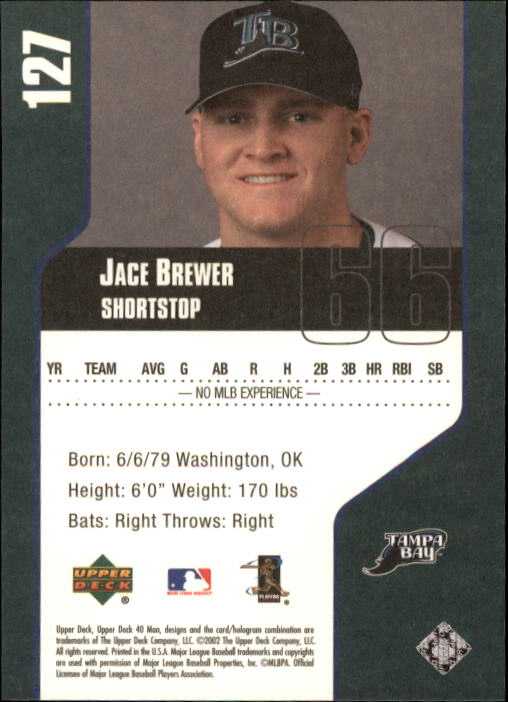 2002 Upper Deck 40-Man #127 Jace Brewer back image