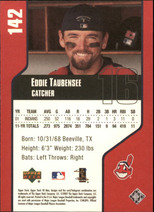 2002 Upper Deck 40-Man #142 Eddie Taubensee back image