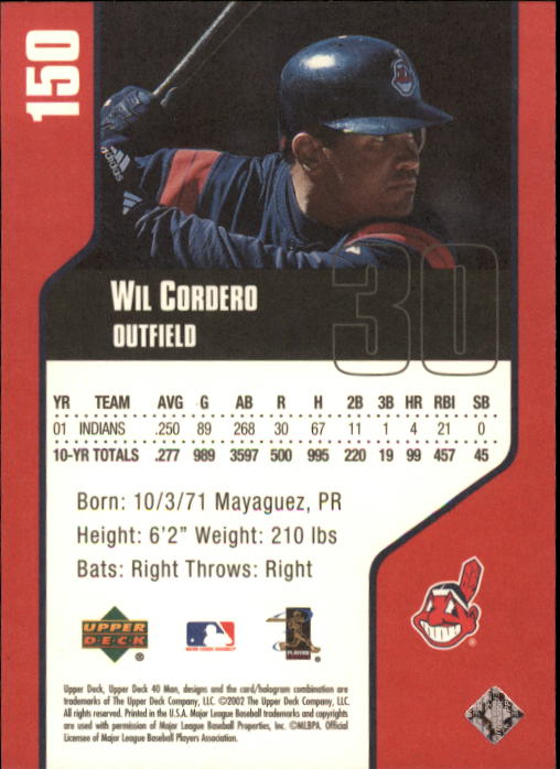 2002 Upper Deck 40-Man #150 Wil Cordero back image
