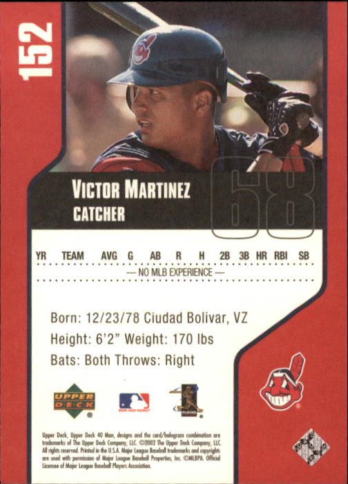 2002 Upper Deck 40-Man #152 Victor Martinez back image