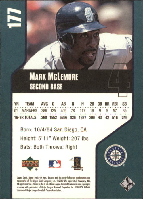 2002 Upper Deck 40-Man #177 Mark McLemore back image