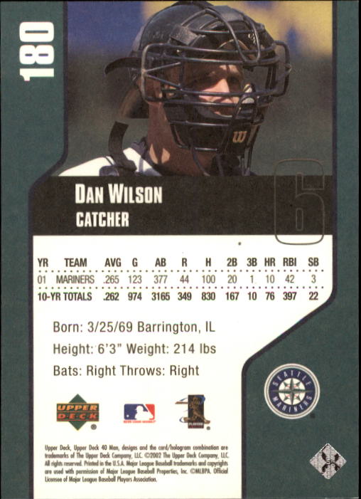 2002 Upper Deck 40-Man #180 Dan Wilson back image