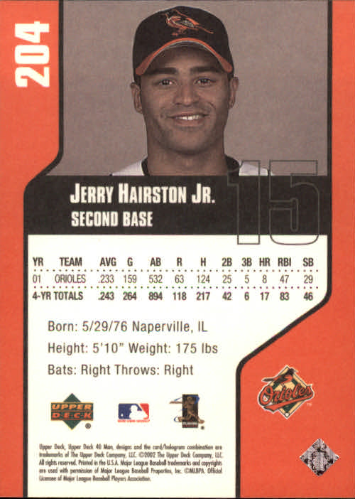 2002 Upper Deck 40-Man #204 Jerry Hairston Jr. back image