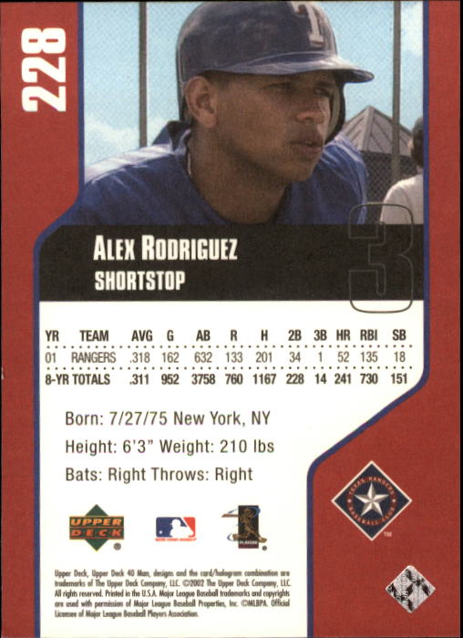 2002 Upper Deck 40-Man #228 Alex Rodriguez back image