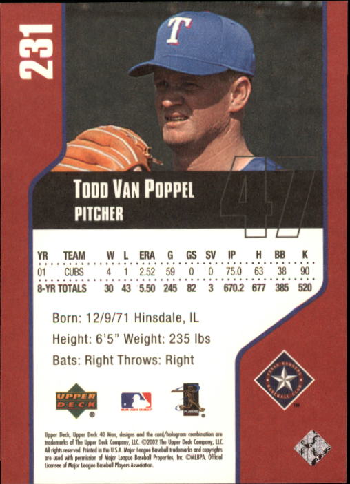 2002 Upper Deck 40-Man #231 Todd Van Poppel back image