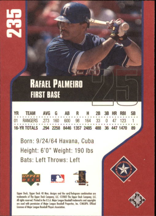 2002 Upper Deck 40-Man #235 Rafael Palmeiro back image