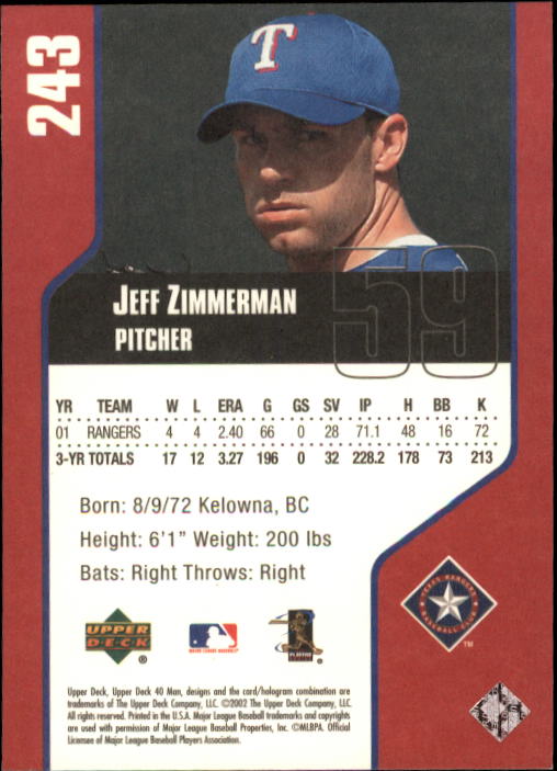 2002 Upper Deck 40-Man #243 Jeff Zimmerman back image