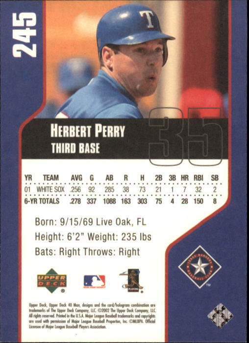 2002 Upper Deck 40-Man #245 Herbert Perry back image