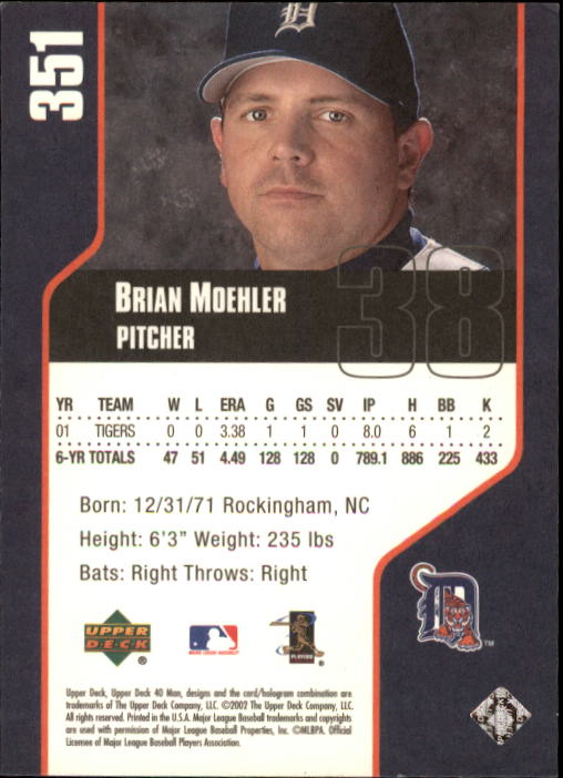2002 Upper Deck 40-Man #351 Brian Moehler back image
