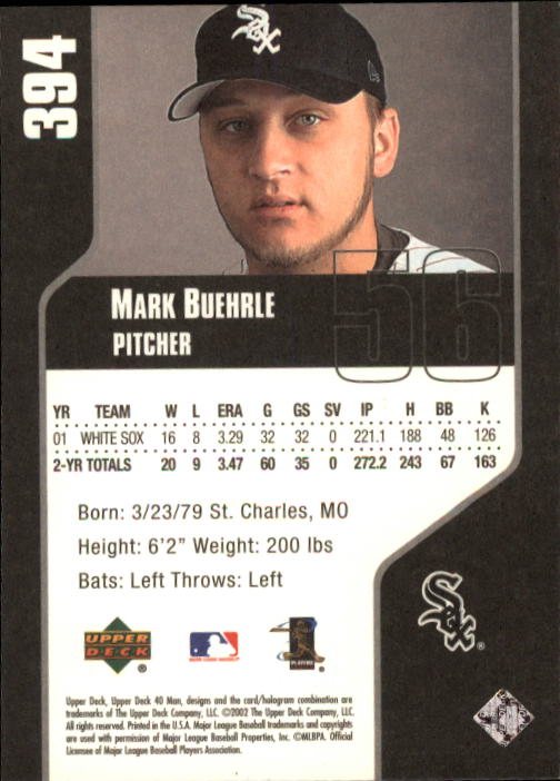 2002 Upper Deck 40-Man #394 Mark Buehrle back image