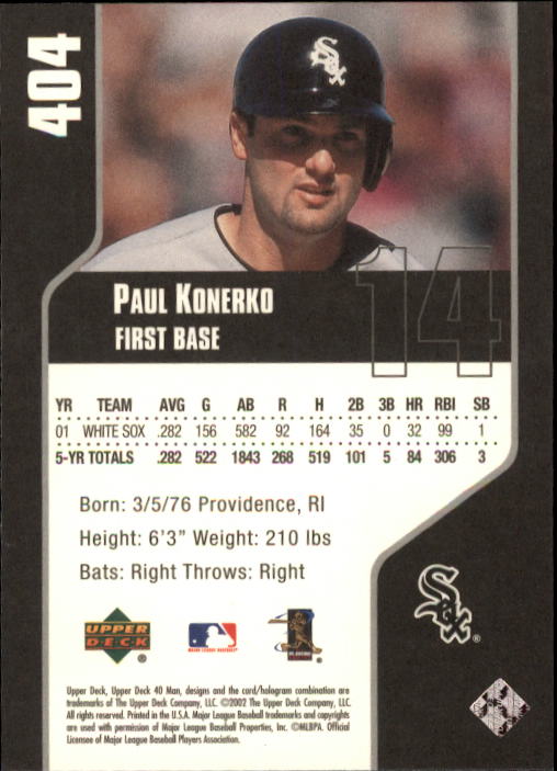 2002 Upper Deck 40-Man #404 Paul Konerko back image
