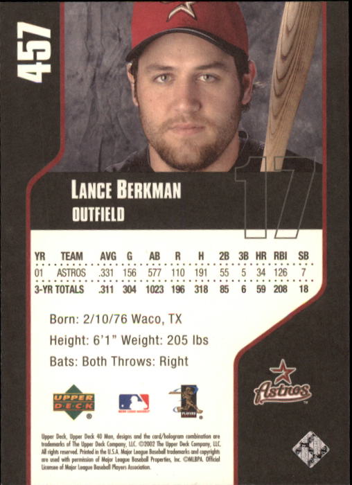 2002 Upper Deck 40-Man #457 Lance Berkman back image