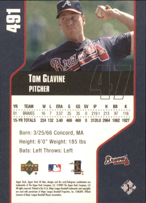 2002 Upper Deck 40-Man #491 Tom Glavine back image