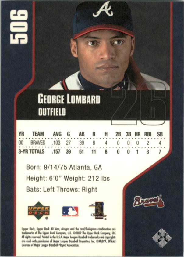 2002 Upper Deck 40-Man #506 George Lombard back image