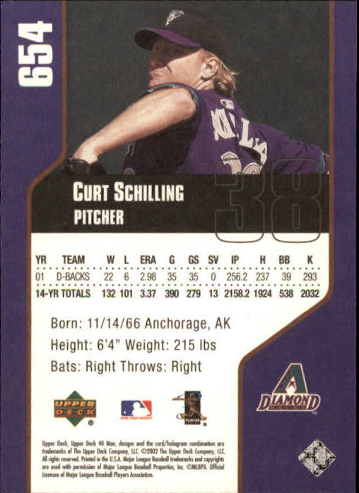 2002 Upper Deck 40-Man #654 Curt Schilling back image