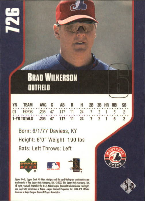 2002 Upper Deck 40-Man #726 Brad Wilkerson back image