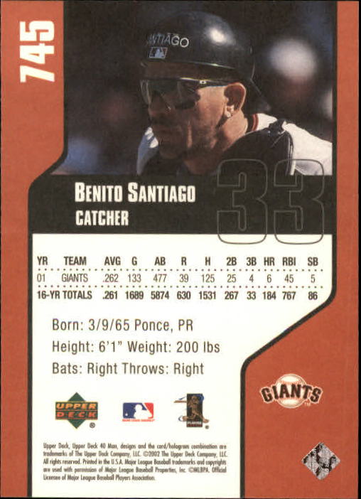 2002 Upper Deck 40-Man #745 Benito Santiago back image