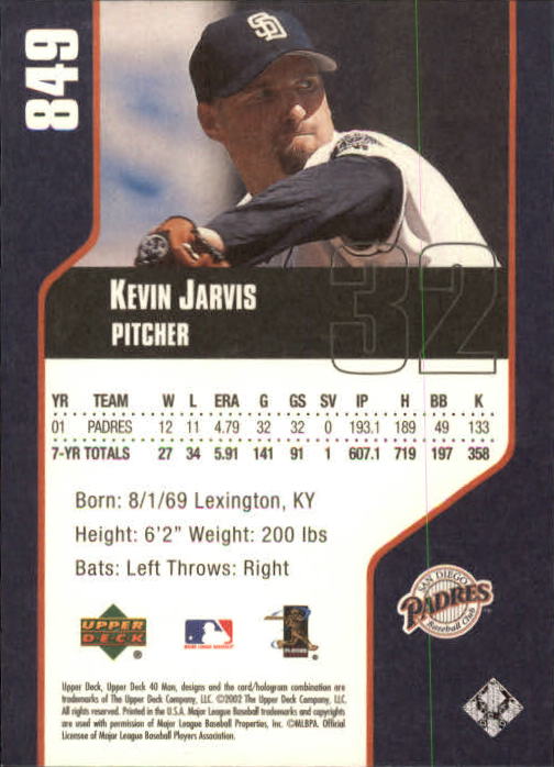 2002 Upper Deck 40-Man #849 Kevin Jarvis back image