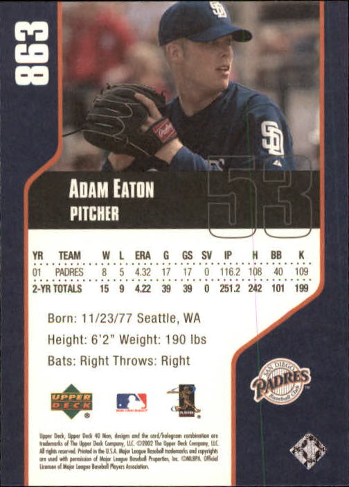 2002 Upper Deck 40-Man #863 Adam Eaton back image
