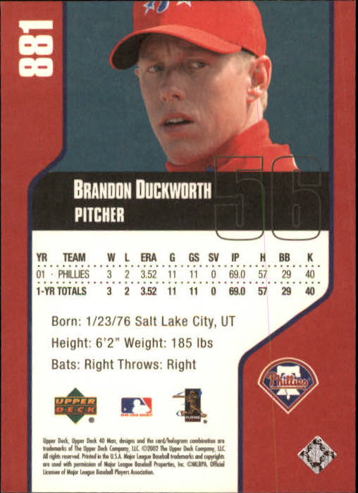 2002 Upper Deck 40-Man #881 Brandon Duckworth back image