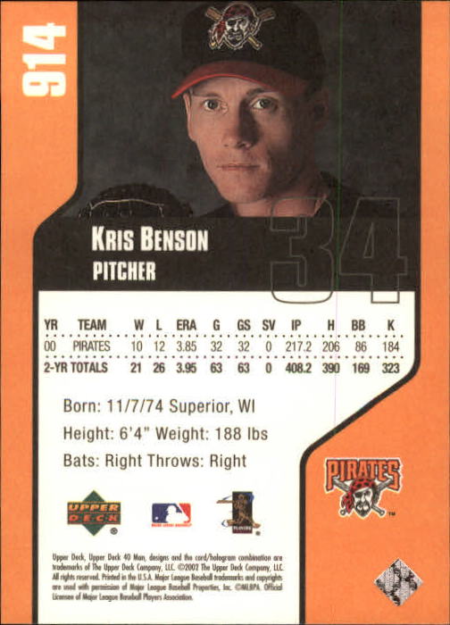 2002 Upper Deck 40-Man #914 Kris Benson back image