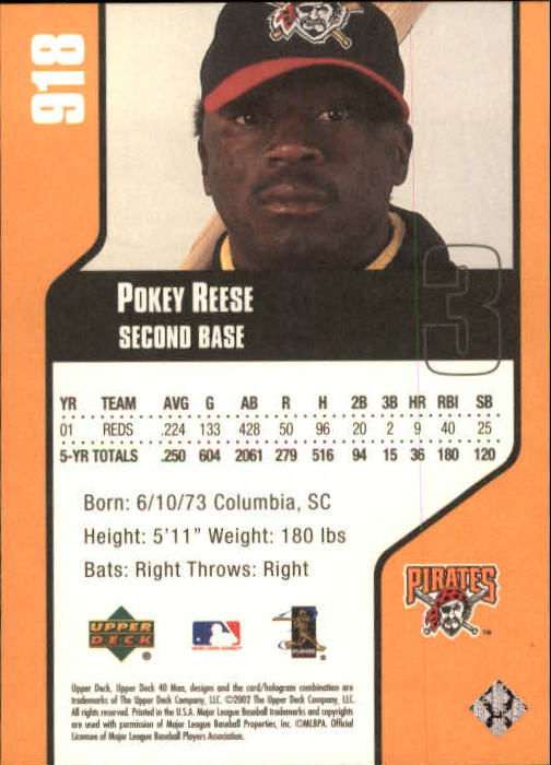 2002 Upper Deck 40-Man #918 Pokey Reese back image