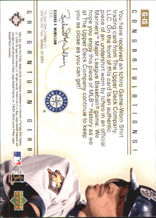 2002 Upper Deck 40-Man Gargantuan Gear Gold #GIS Ichiro Suzuki back image