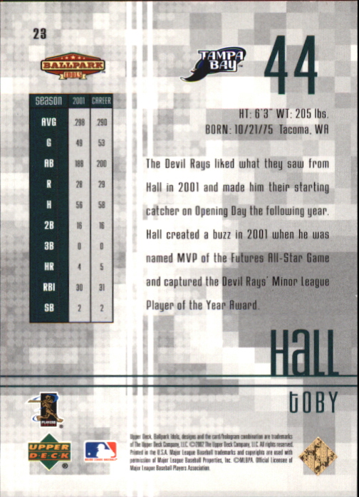 2002 Upper Deck Ballpark Idols Gold #23 Toby Hall back image