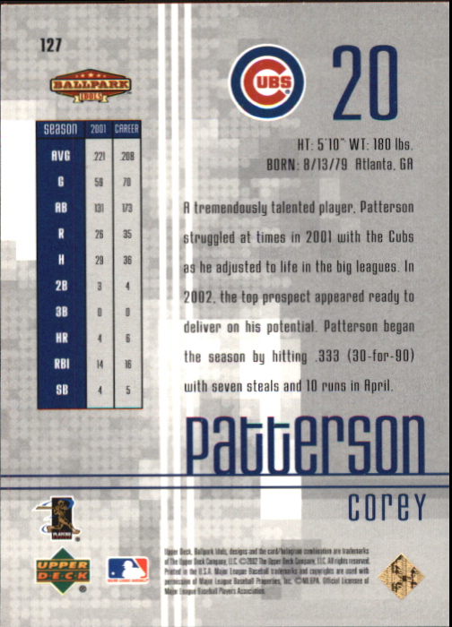 2002 Upper Deck Ballpark Idols Gold #127 Corey Patterson back image