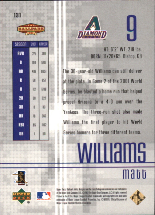 2002 Upper Deck Ballpark Idols Gold #131 Matt Williams back image