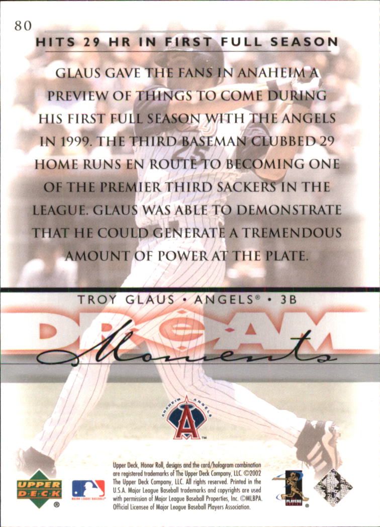 2002 Upper Deck Honor Roll #80 Troy Glaus back image