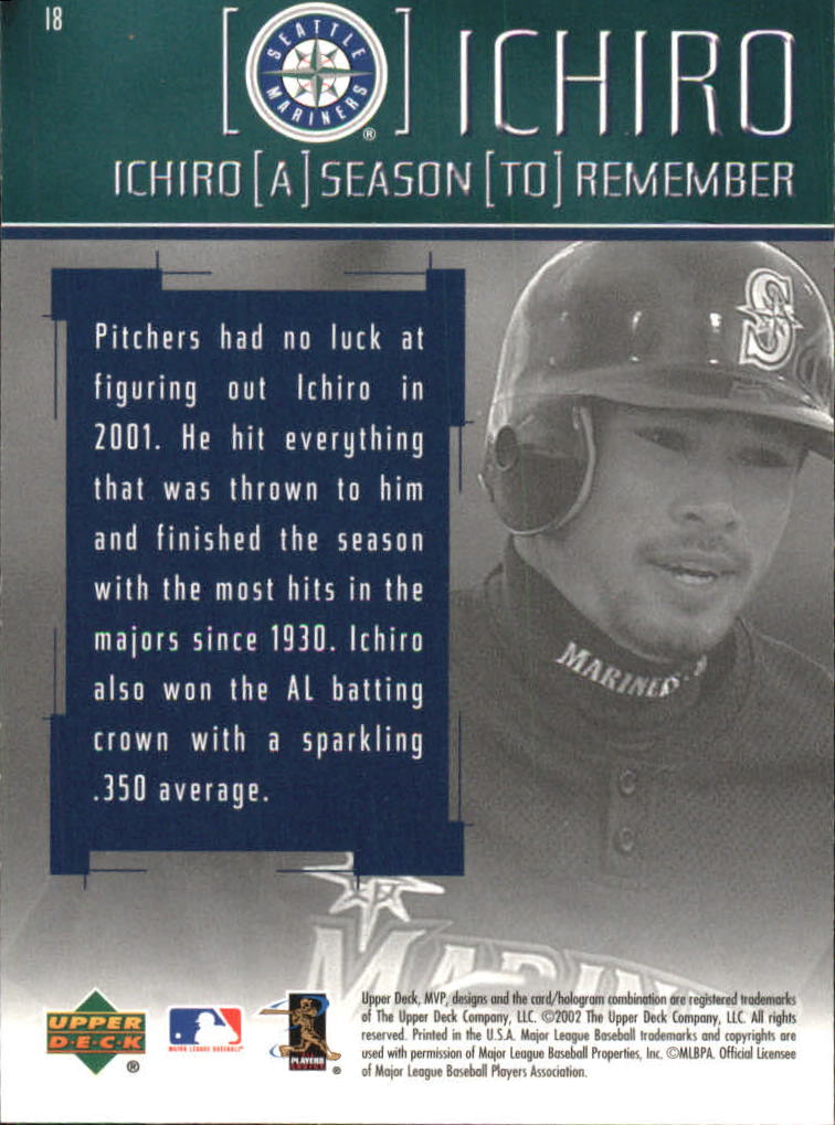 2002 Upper Deck MVP Ichiro A Season to Remember #I8 Ichiro Suzuki