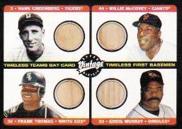 2002 Upper Deck Vintage Timeless Teams Game Bat Quads #B Hank Greenberg/Willie McCovey/Frank Thomas/Eddie Murray