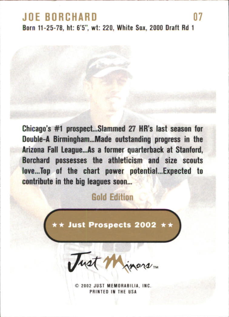 2002 Just Prospects Gold #7 Joe Borchard back image
