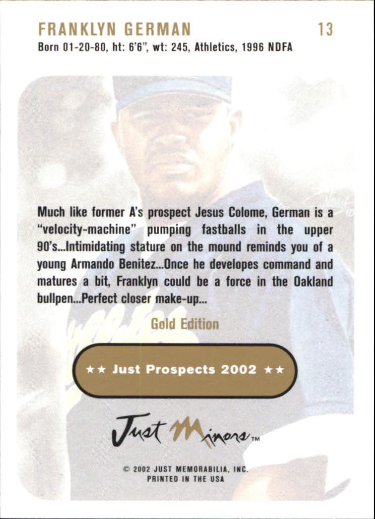 2002 Just Prospects Gold #13 Franklyn German back image