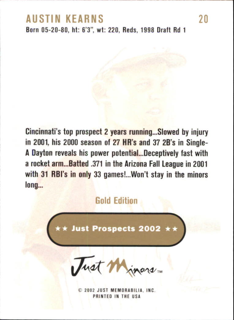 2002 Just Prospects Gold #20 Austin Kearns back image