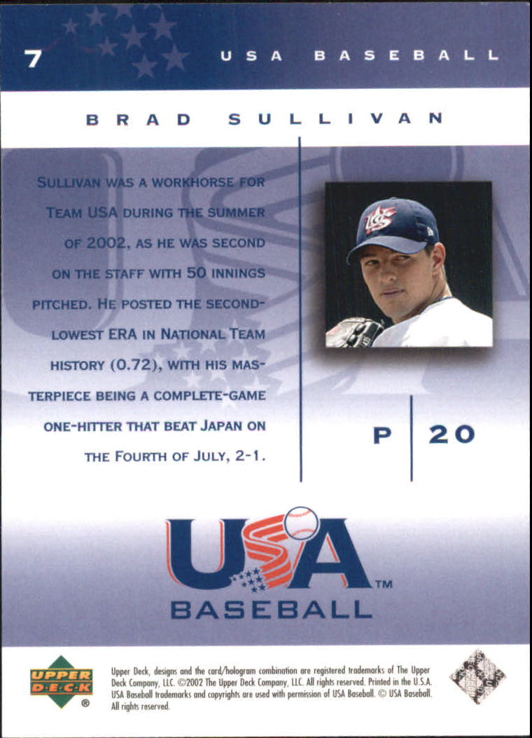 2002 USA Baseball National Team #7 Brad Sullivan back image