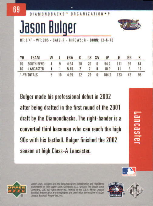 2002 UD Minor League #69 Jason Bulger back image