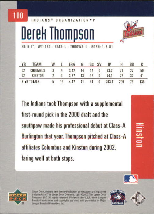 2002 UD Minor League #100 Derek Thompson back image