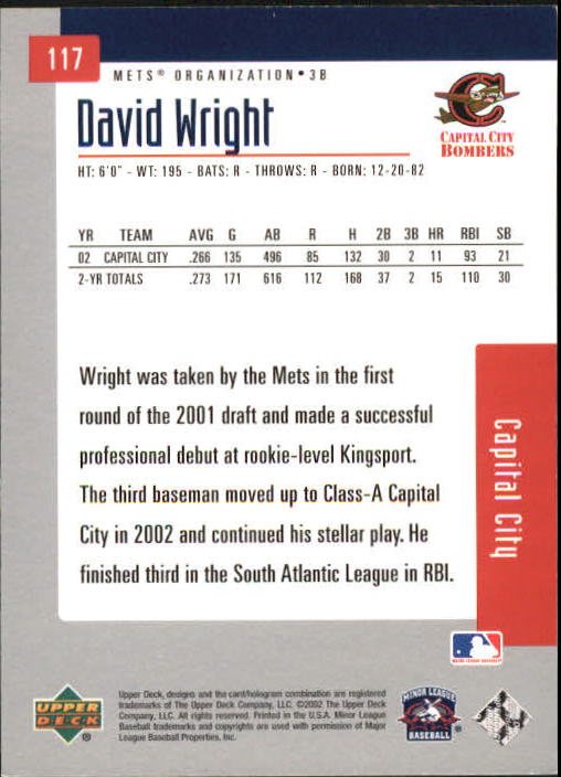 2002 UD Minor League #117 David Wright back image