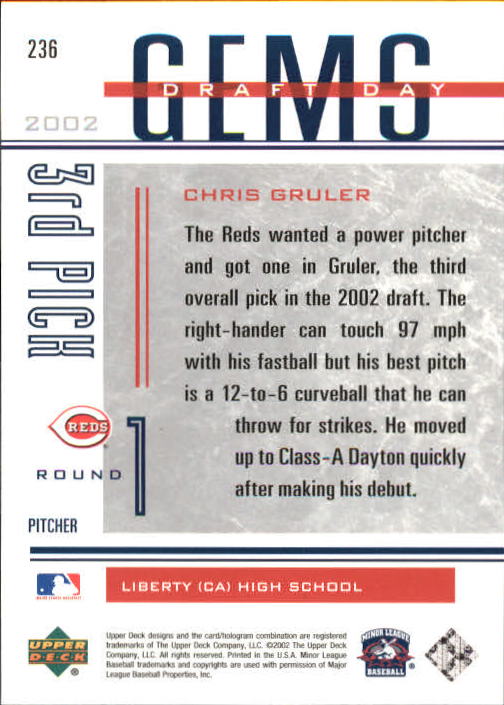 2002 UD Minor League #236 Chris Gruler DG back image