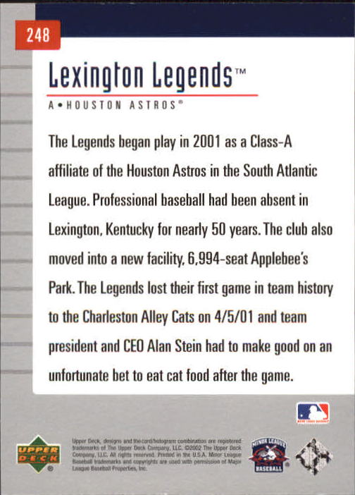 2002 UD Minor League #248 Lexington Legends TM back image
