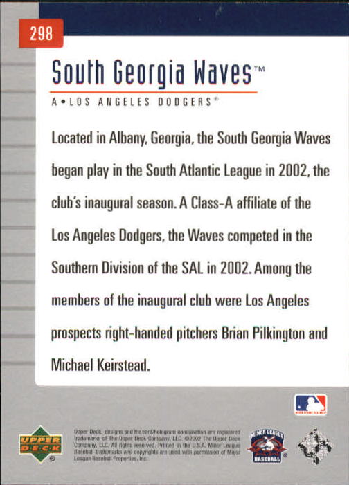 2002 UD Minor League #298 South Georgia Waves TM back image